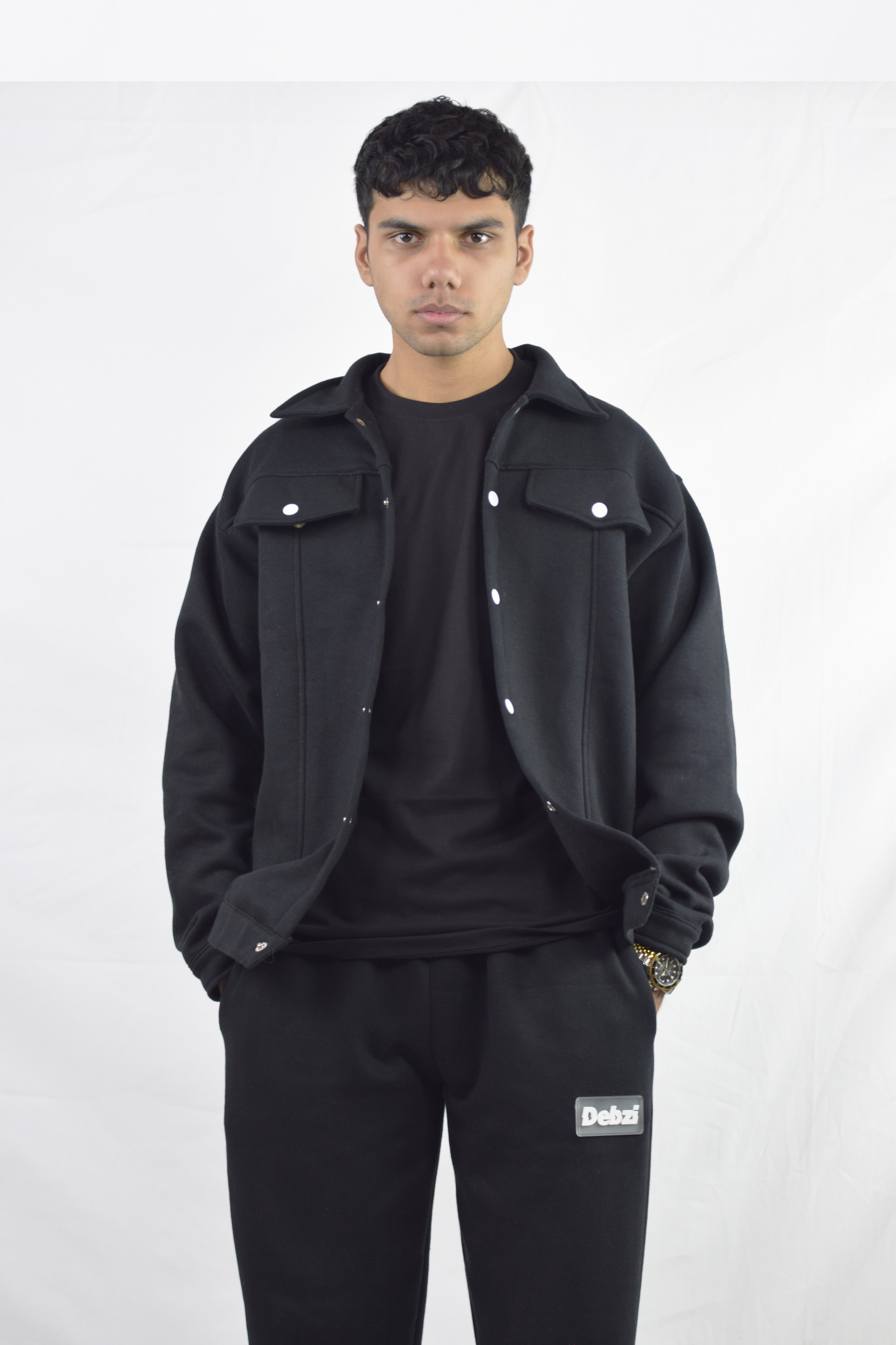 Black Oversized Snap-Up button shacket